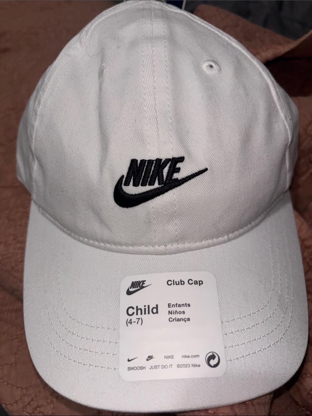 Nike Kids White Cap with Black Swoosh